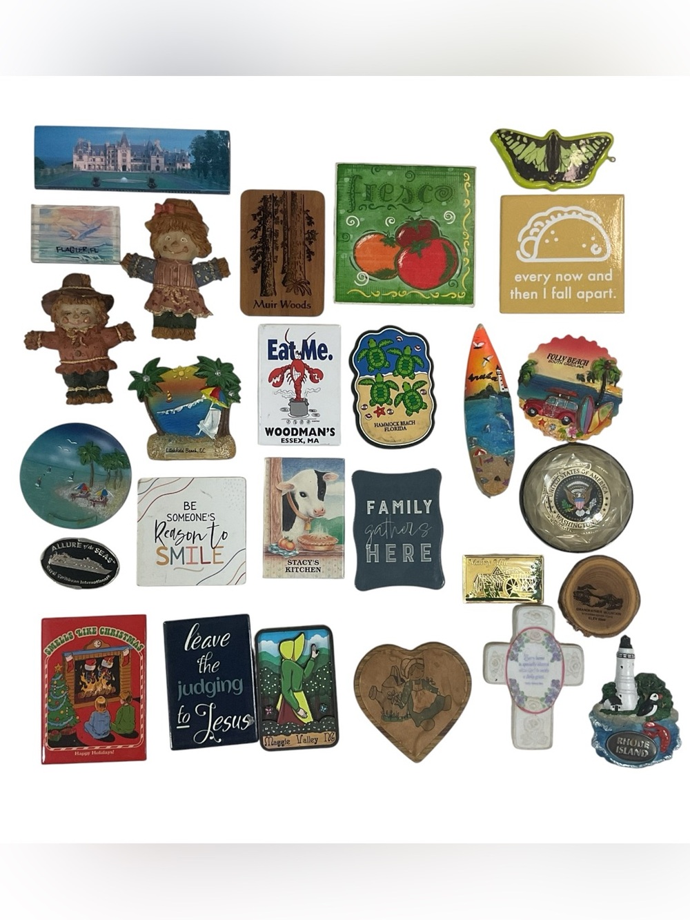 Lot of 26 Refrigerator Magnets + Coaster Travel Souvenir Beach State Vintage Mix
